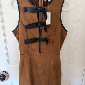 Anthropologie Brown Mini Dress with Black Bow Accents
